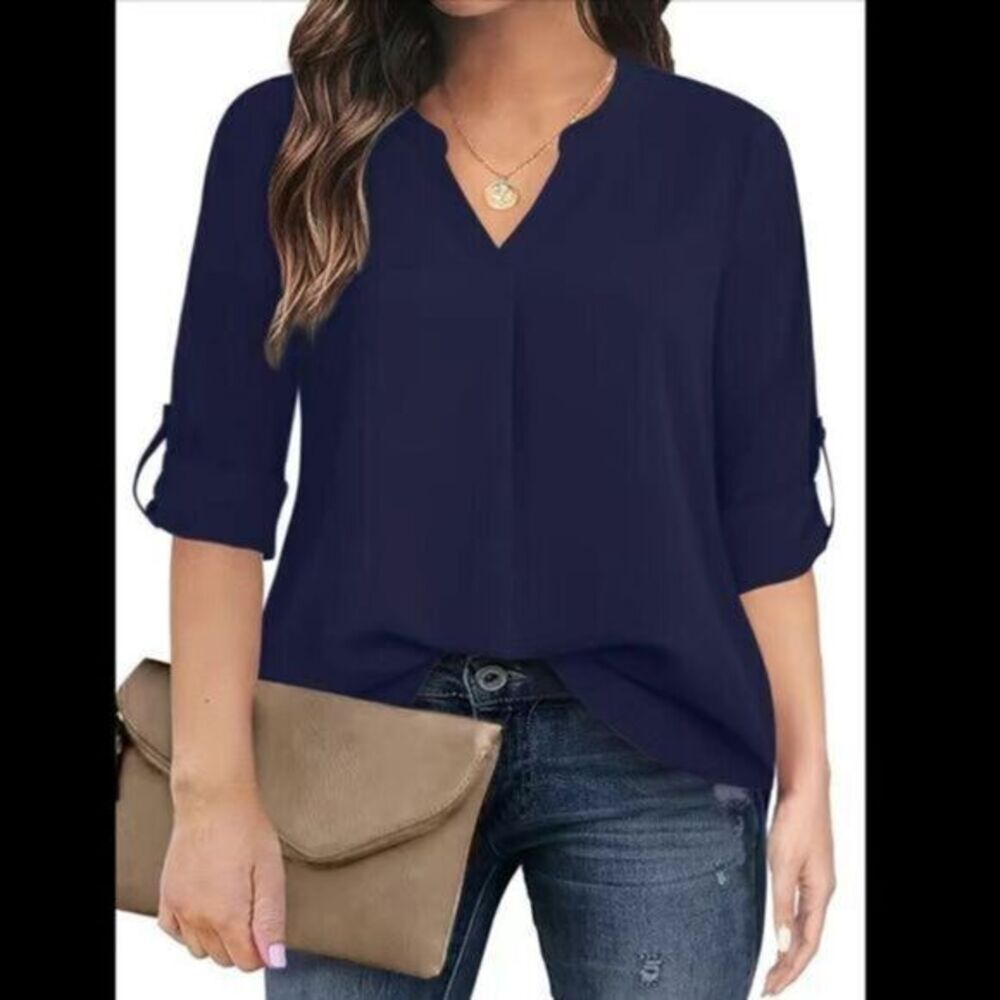 Basics| Women’s Tunic Top Shirt sz L Navy Blue NWOT # E218